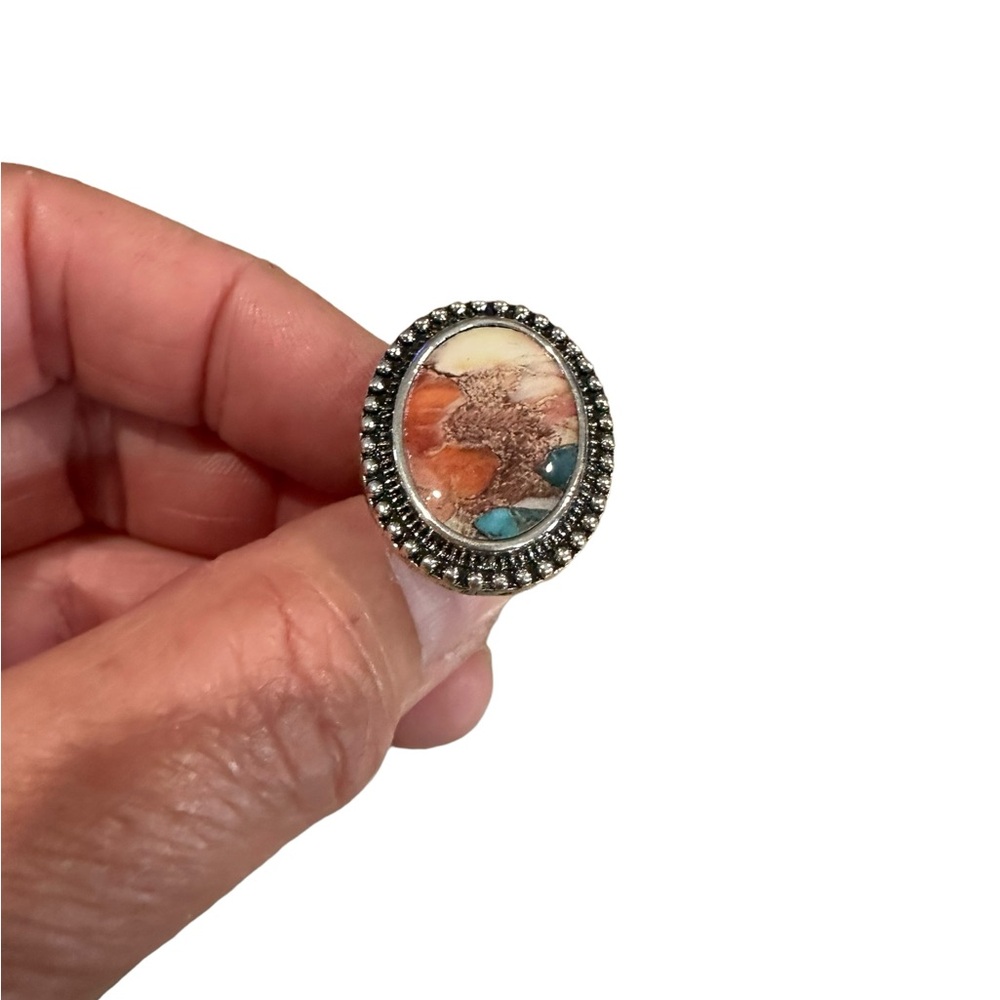 Boho Earth Tones Oval Beaded Resin Ring - Picture 6 of 8